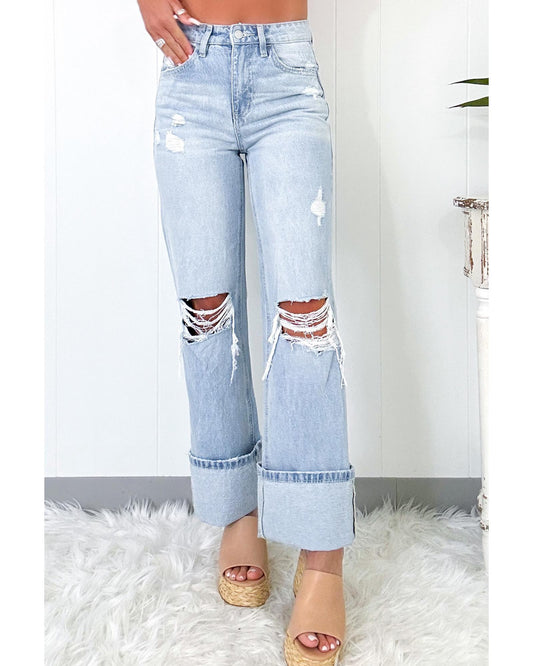 Beau Blue Light Wash Distressed Flare Jeans