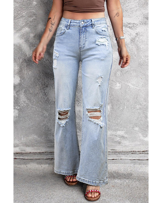 Beau Blue Light Wash Distressed Flare Jeans