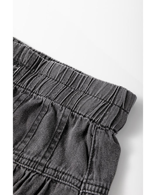 Mineral Wash Button Fly Waist Wide Leg Jeans