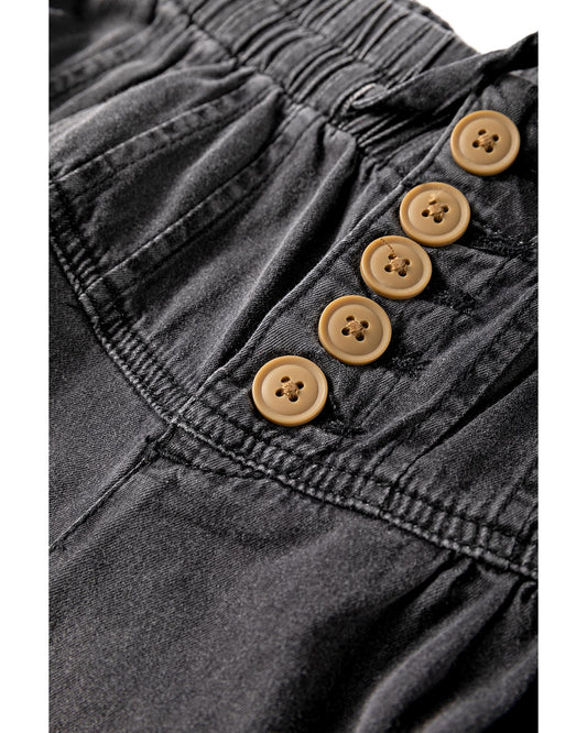 Mineral Wash Button Fly Waist Wide Leg Jeans