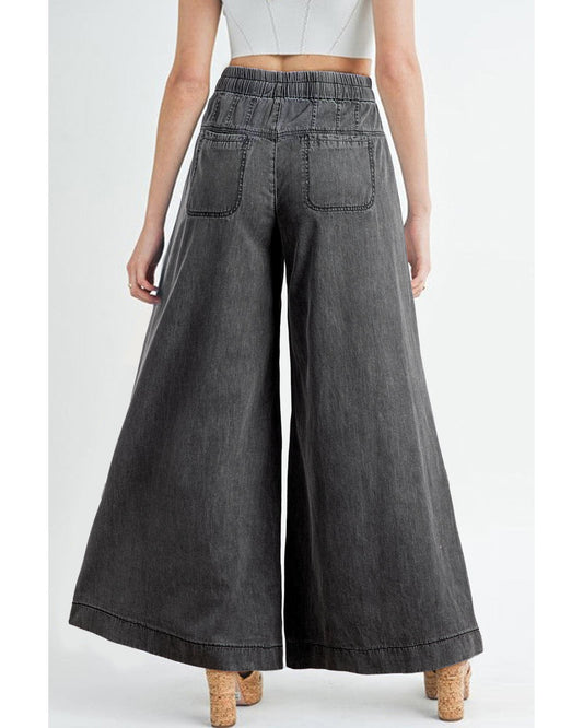 Mineral Wash Button Fly Waist Wide Leg Jeans