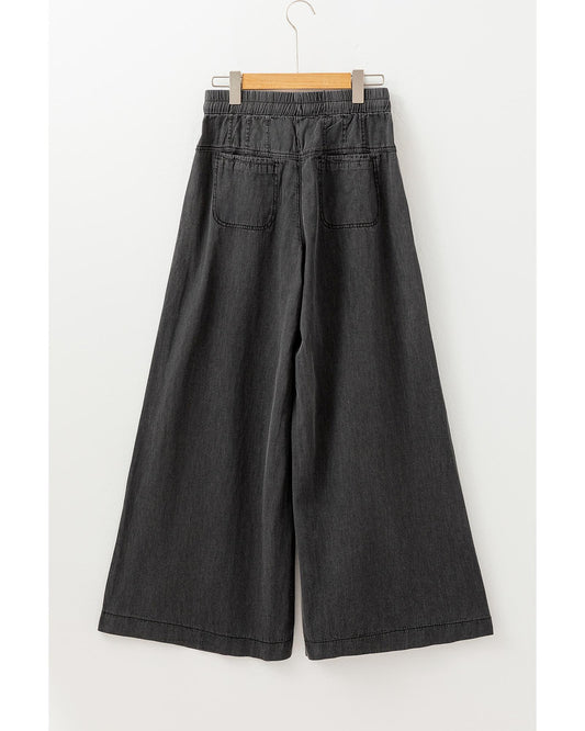 Mineral Wash Button Fly Waist Wide Leg Jeans