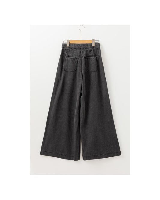 Mineral Wash Button Fly Waist Wide Leg Jeans