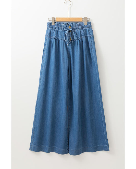 Mineral Wash Button Fly Waist Wide Leg Jeans