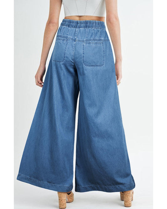 Mineral Wash Button Fly Waist Wide Leg Jeans