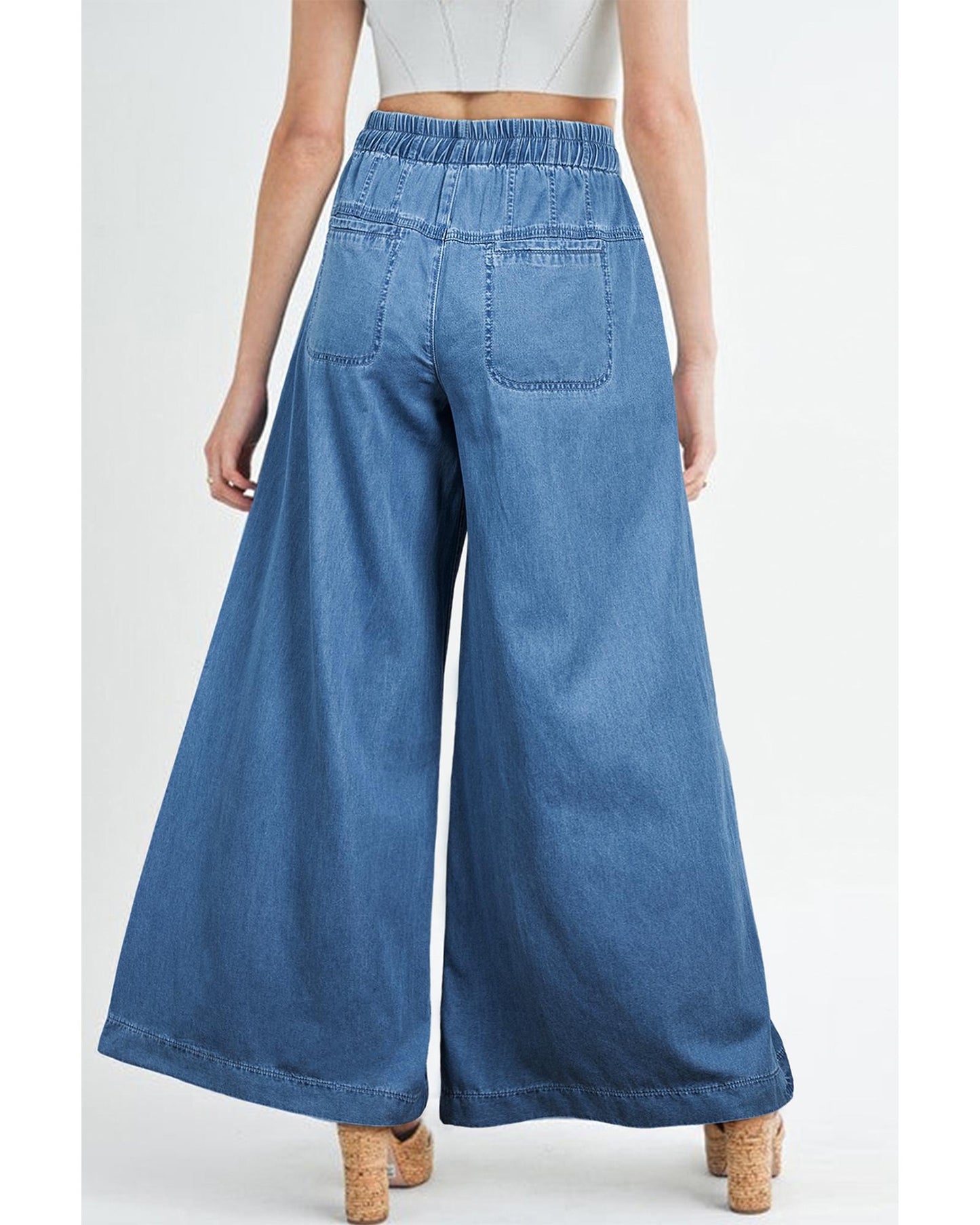 Mineral Wash Button Fly Waist Wide Leg Jeans