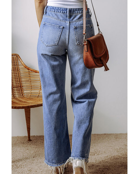 ASHLEIGH BLUE Distressed Straight High Waist Jeans