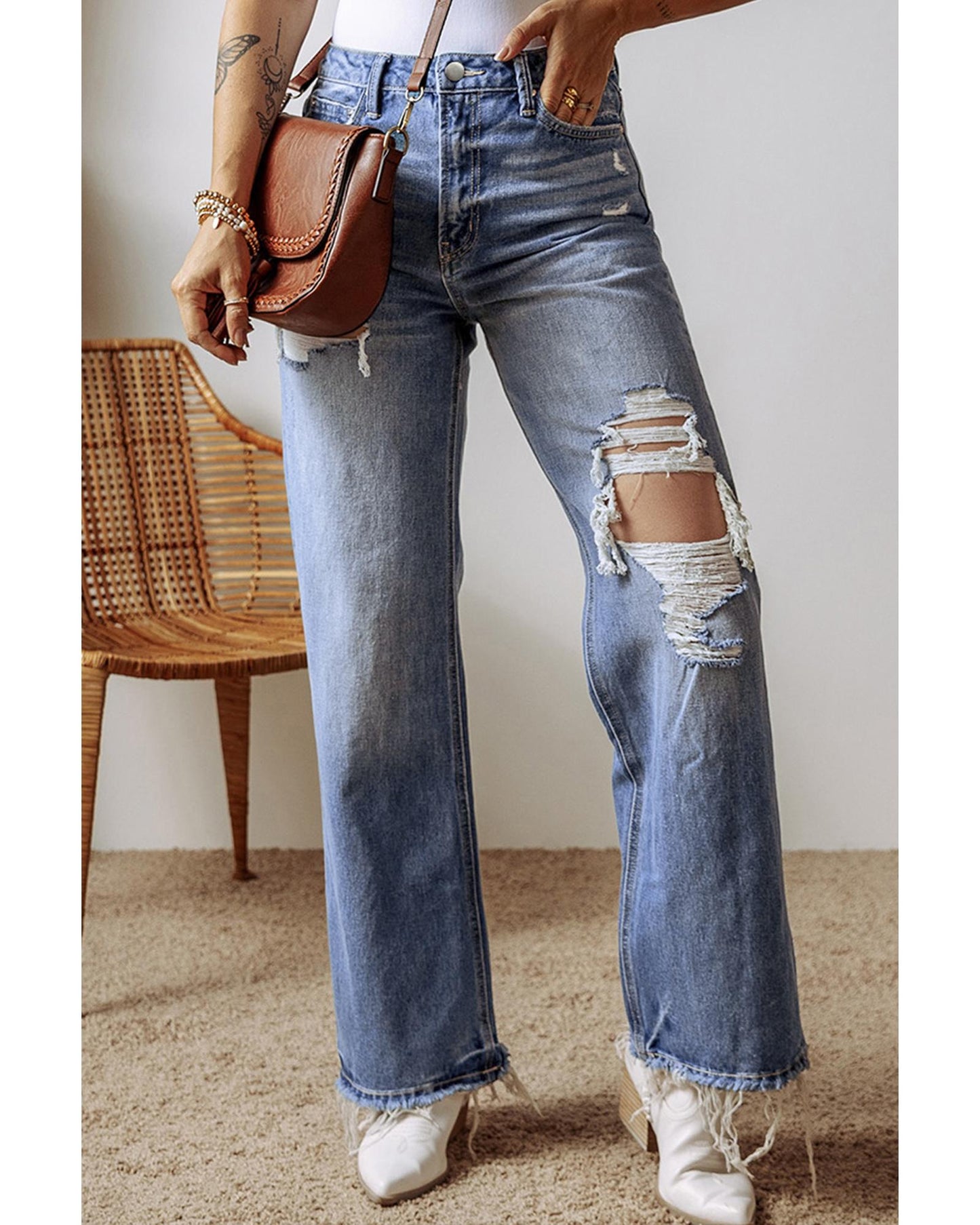 ASHLEIGH BLUE Distressed Straight High Waist Jeans