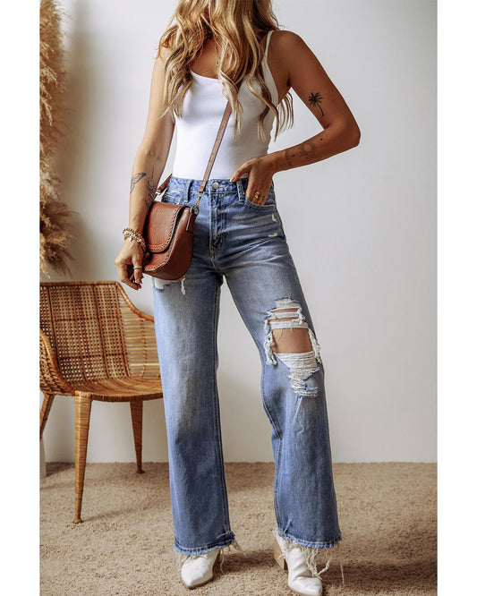 ASHLEIGH BLUE Distressed Straight High Waist Jeans