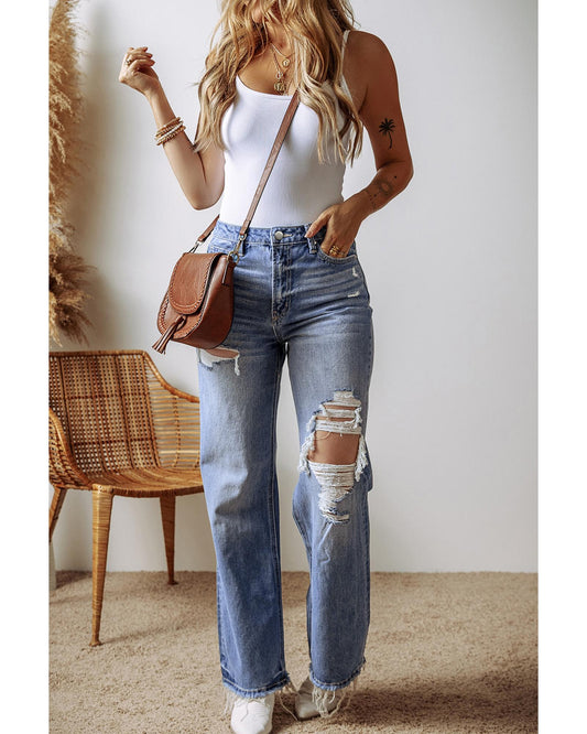 ASHLEIGH BLUE Distressed Straight High Waist Jeans