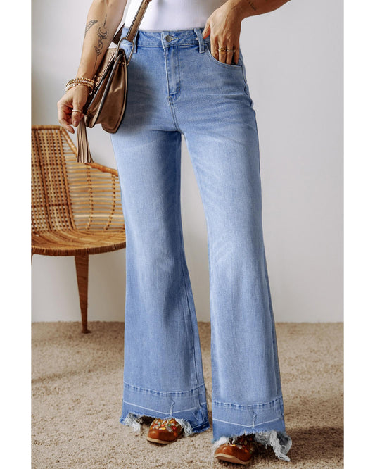 ASHLEIGH BLUE Acid Wash Raw Hem Flared Jeans
