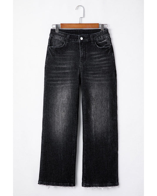 Mineral Wash Raw Hem High Waist Flared Jeans