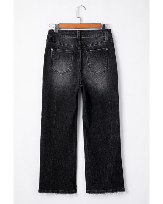 Mineral Wash Raw Hem High Waist Flared Jeans