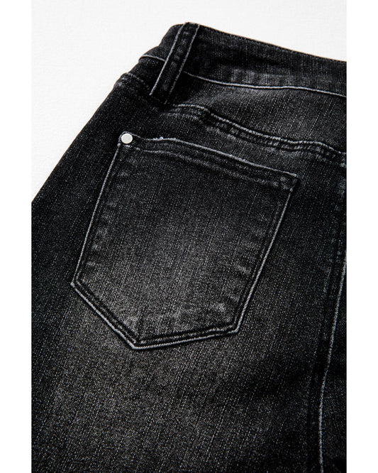 Mineral Wash Raw Hem High Waist Flared Jeans