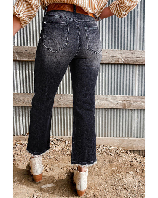 Mineral Wash Raw Hem High Waist Flared Jeans
