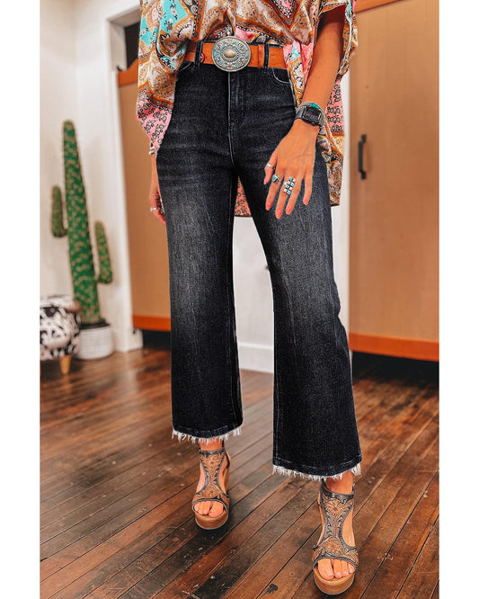 Mineral Wash Raw Hem High Waist Flared Jeans
