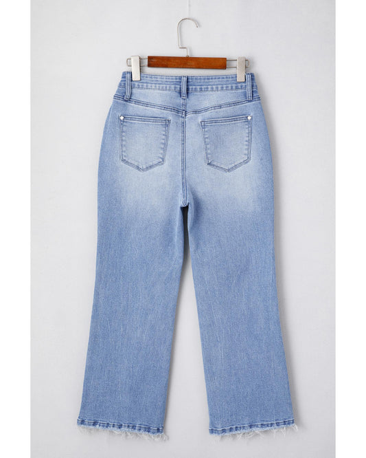 Mineral Wash Raw Hem High Waist Flared Jeans