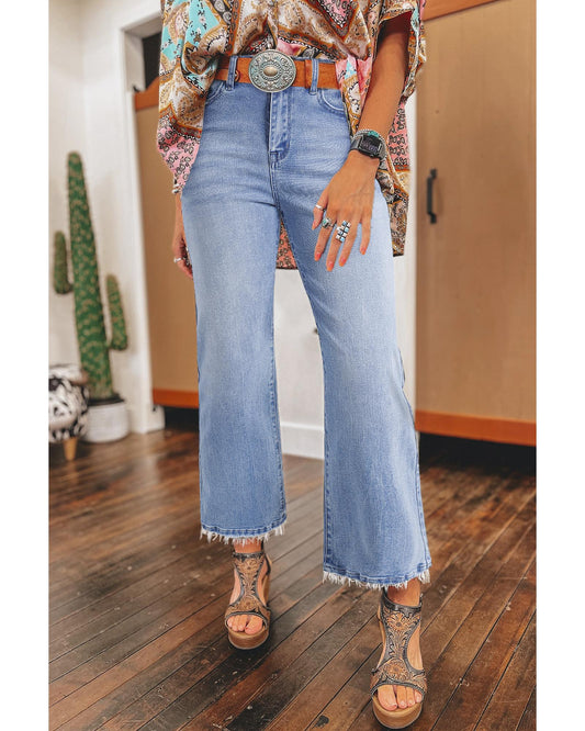 Mineral Wash Raw Hem High Waist Flared Jeans