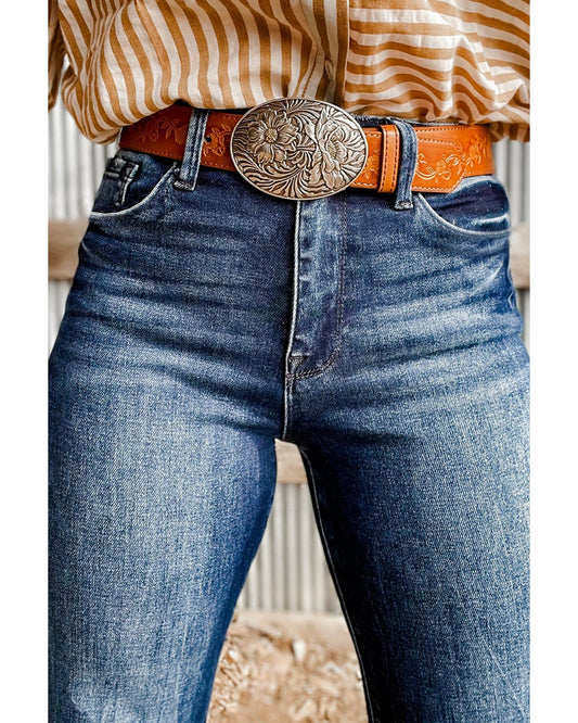 Mineral Wash Raw Hem High Waist Flared Jeans