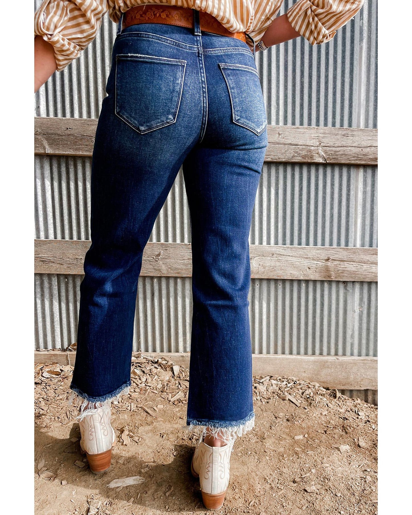 Mineral Wash Raw Hem High Waist Flared Jeans