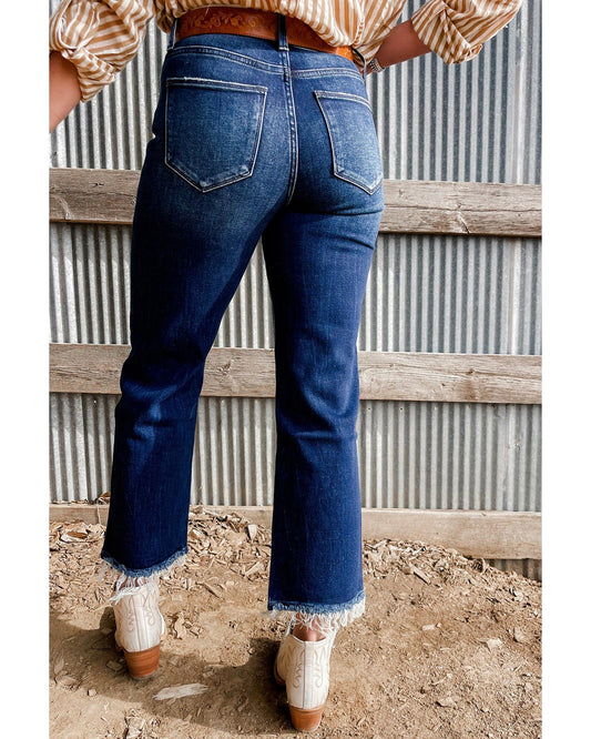 Mineral Wash Raw Hem High Waist Flared Jeans