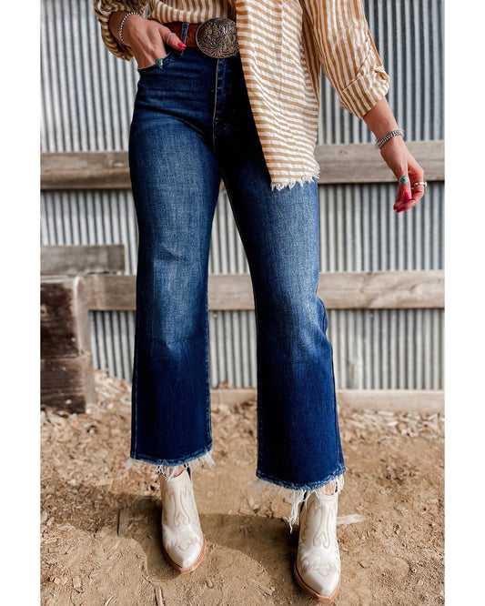 Mineral Wash Raw Hem High Waist Flared Jeans