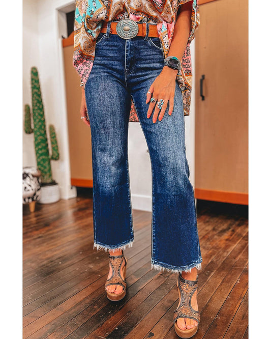 Mineral Wash Raw Hem High Waist Flared Jeans