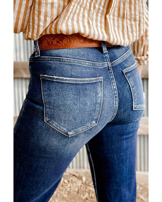 Mineral Wash Raw Hem High Waist Flared Jeans