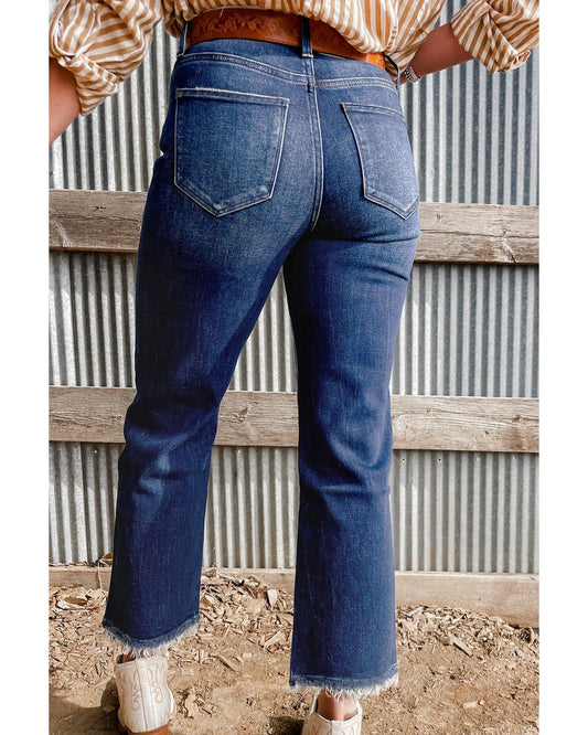 Mineral Wash Raw Hem High Waist Flared Jeans
