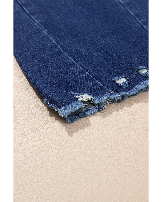 Sail Blue Distressed Raw Hem Flared Jeans