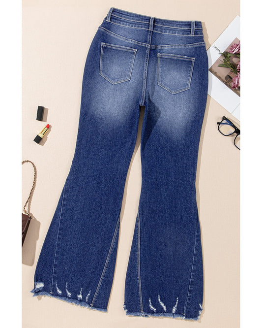 Sail Blue Distressed Raw Hem Flared Jeans