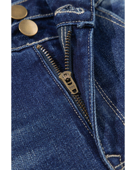 Sail Blue Distressed Raw Hem Flared Jeans