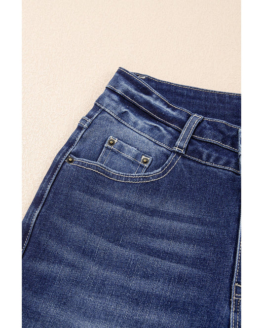 Sail Blue Distressed Raw Hem Flared Jeans