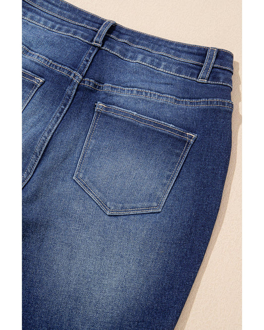 Sail Blue Distressed Raw Hem Flared Jeans