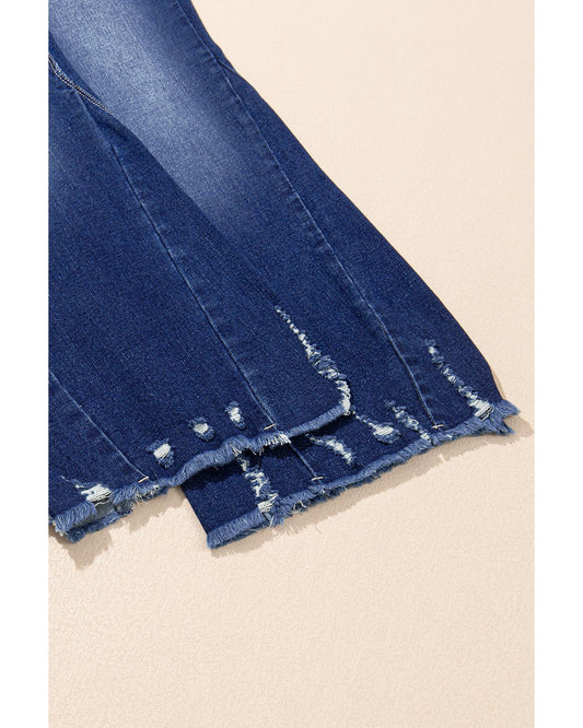 Sail Blue Distressed Raw Hem Flared Jeans