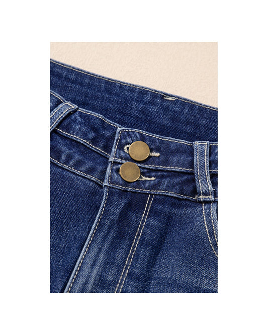 Sail Blue Distressed Raw Hem Flared Jeans