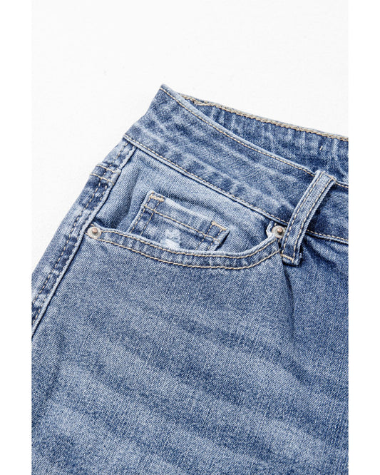 High Rise Ripped Distressed Hem Flared Jeans