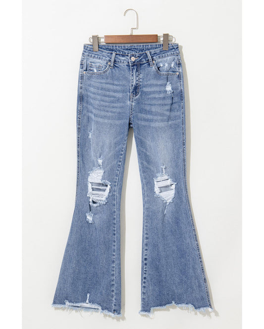 High Rise Ripped Distressed Hem Flared Jeans