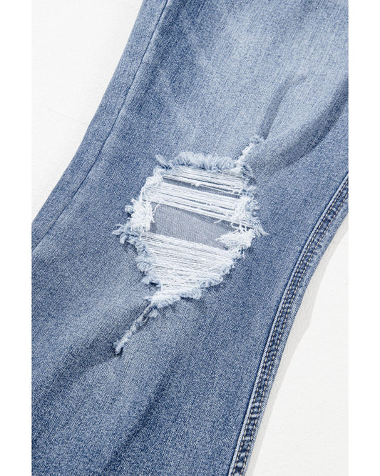 High Rise Ripped Distressed Hem Flared Jeans