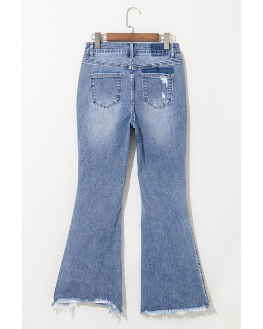 High Rise Ripped Distressed Hem Flared Jeans