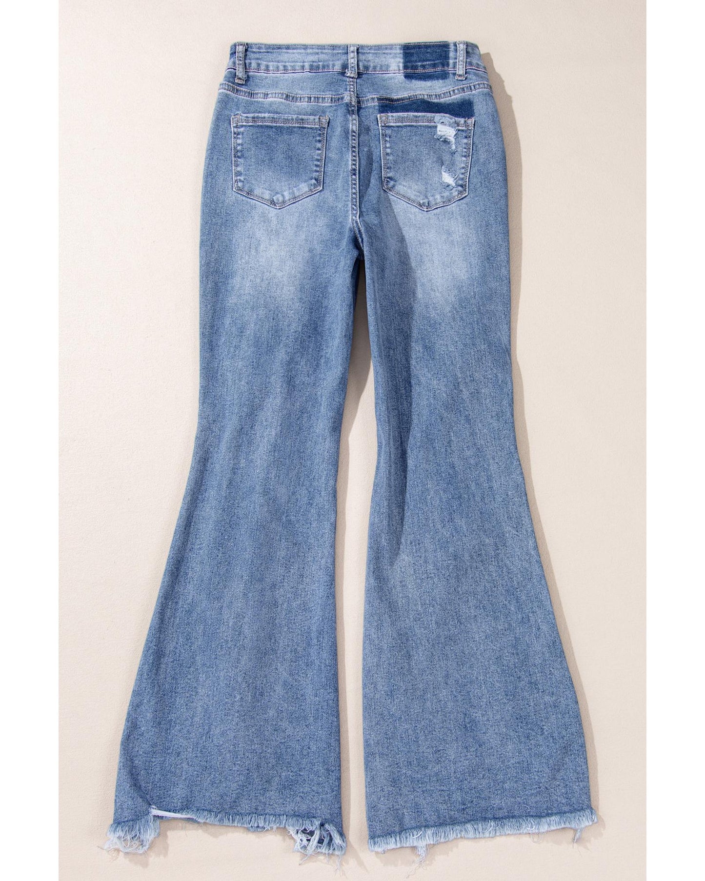 High Rise Ripped Distressed Hem Flared Jeans