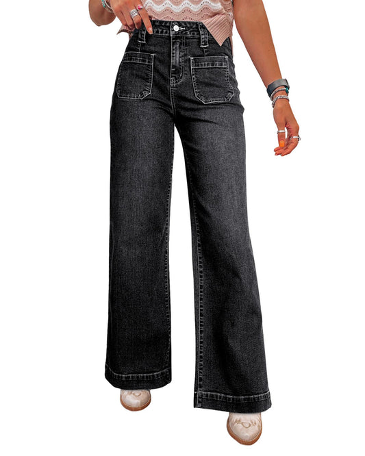 Wide Leg Pocketed High Waist Jeans