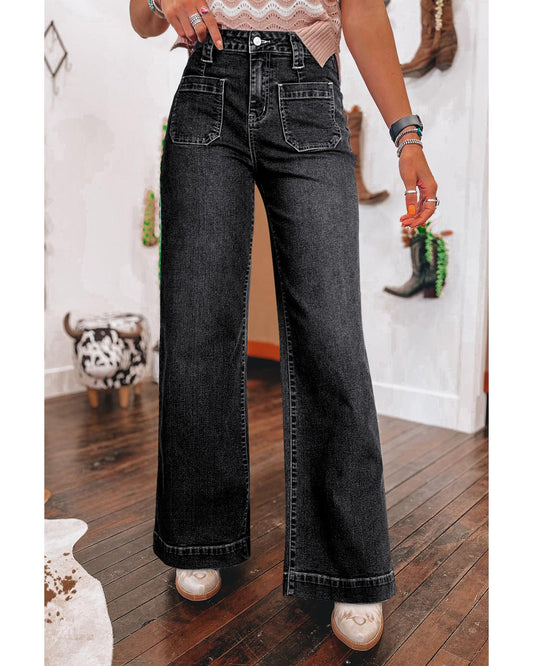 Wide Leg Pocketed High Waist Jeans