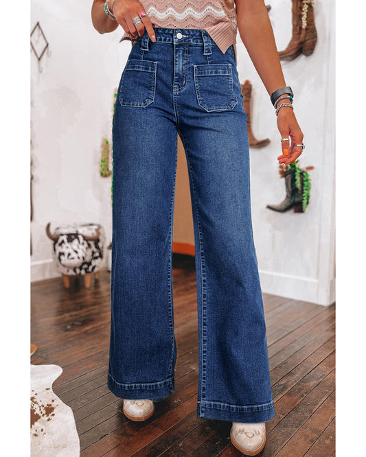 Wide Leg Pocketed High Waist Jeans