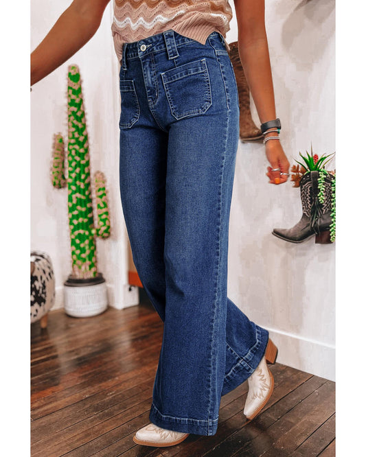 Wide Leg Pocketed High Waist Jeans