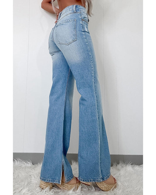 Myosotis High Rise Shift Slit Leg Straight Jeans