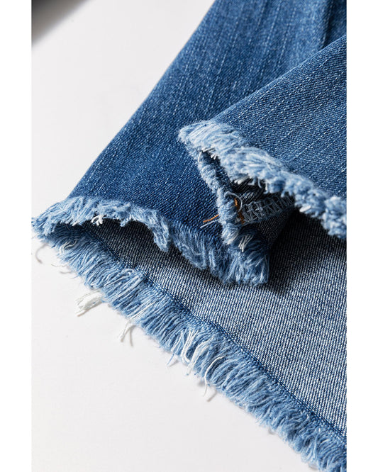 Sail Blue High Waist Button Fly Flare Jeans