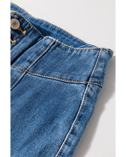 Sail Blue High Waist Button Fly Flare Jeans