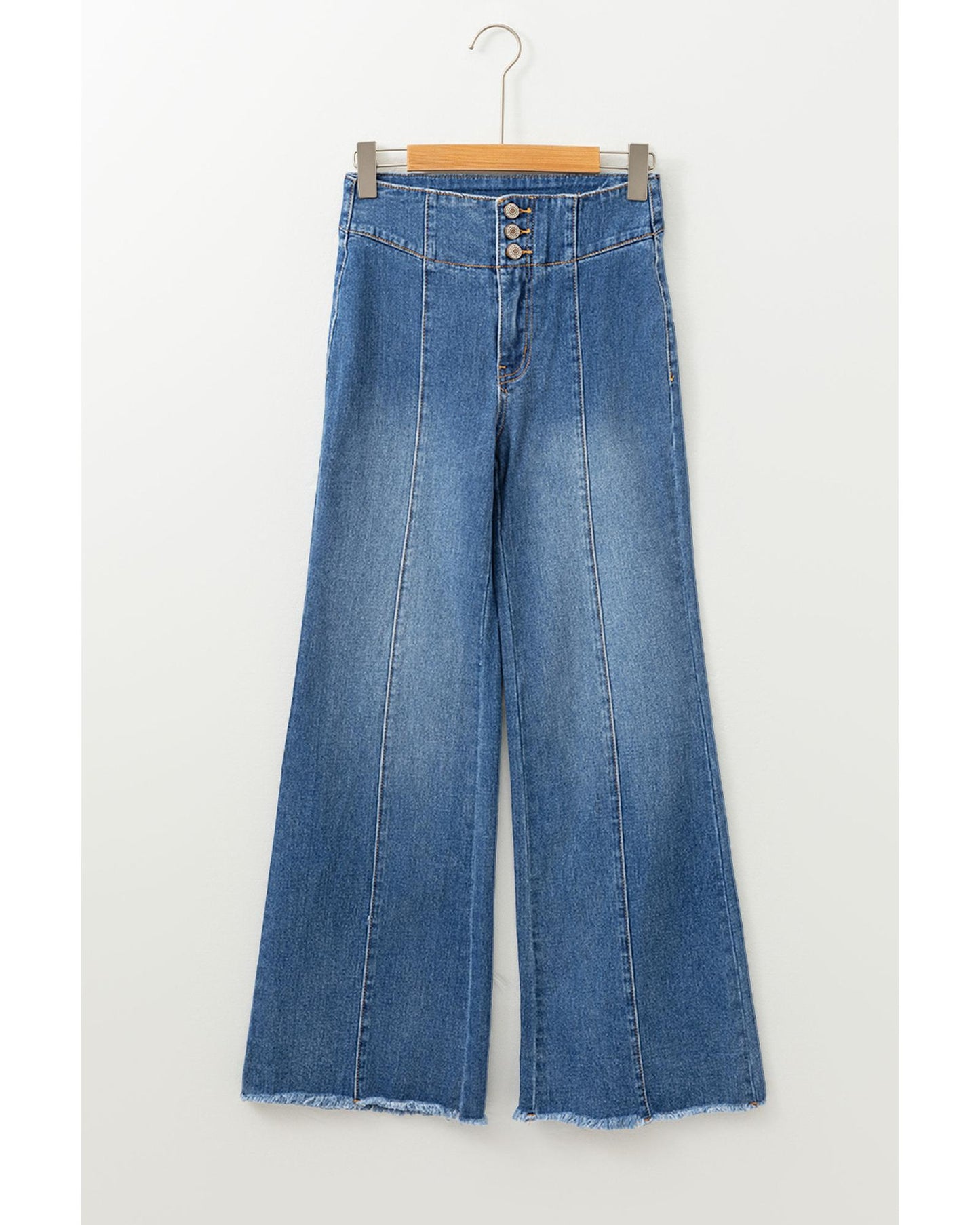 Sail Blue High Waist Button Fly Flare Jeans