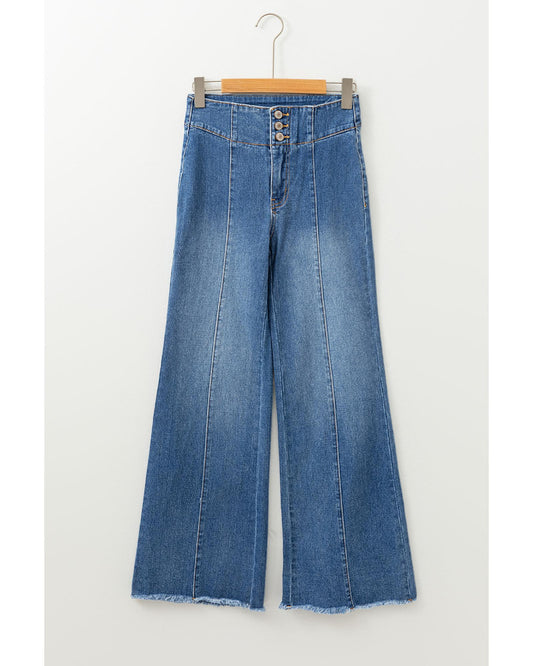 Sail Blue High Waist Button Fly Flare Jeans
